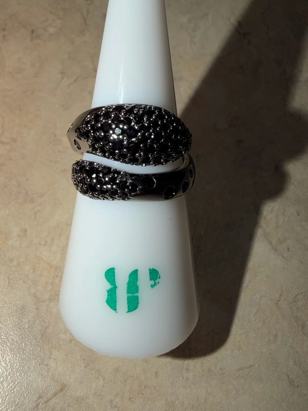 Bomb Party Size 6 Ring-Wrapped With River Stone Black Onyx on Hematite RG59592